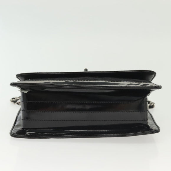 CHANEL Matelasse Chain Shoulder Bag Canvas Leather Black Silver CC Auth bs28854