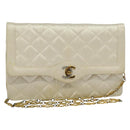CHANEL Paris Limited Matelasse Chain Bag Satin White Gold CC Auth bs28858-1