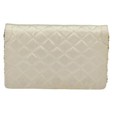 CHANEL Paris Limited Matelasse Chain Bag Satin White Gold CC Auth bs28858 - 0