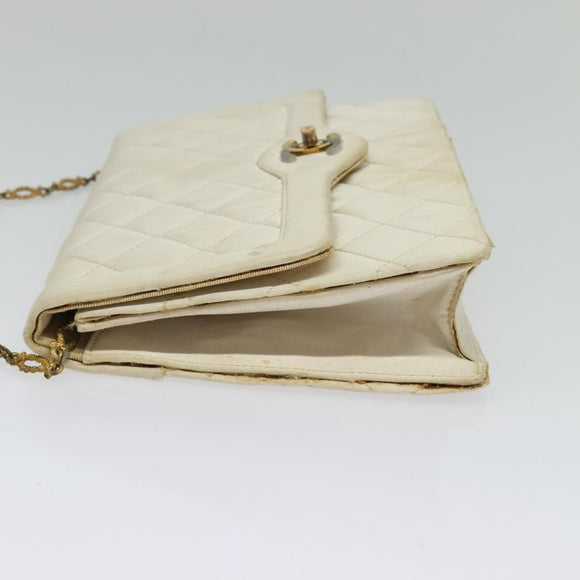 CHANEL Paris Limited Matelasse Chain Bag Satin White Gold CC Auth bs28858