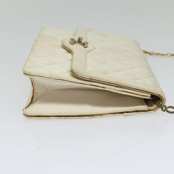 CHANEL Paris Limited Matelasse Chain Bag Satin White Gold CC Auth bs28858