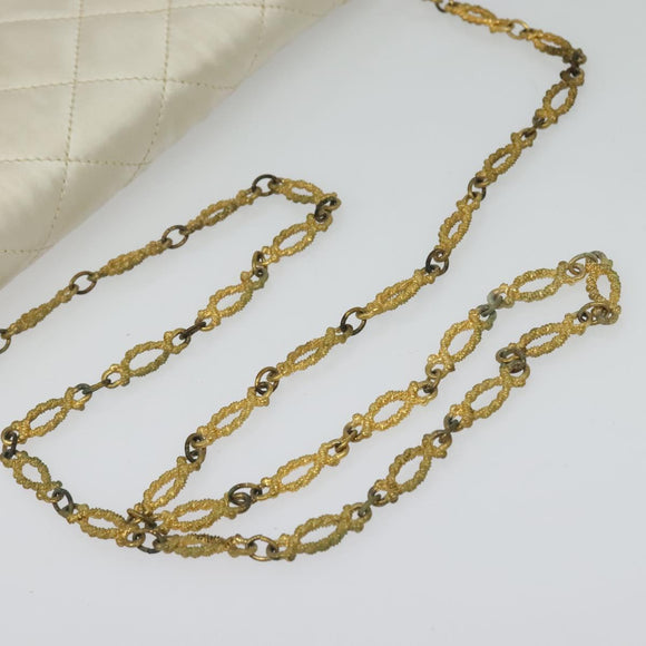CHANEL Paris Limited Matelasse Chain Bag Satin White Gold CC Auth bs28858