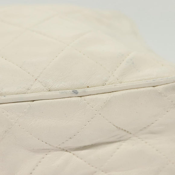 CHANEL Matelasse Chain Shoulder Bag Lamb Skin White Gold CC Auth bs28859