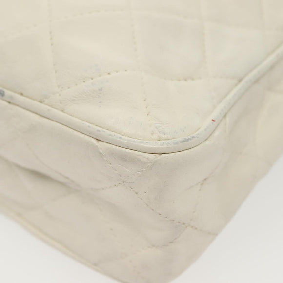 CHANEL Matelasse Chain Shoulder Bag Lamb Skin White Gold CC Auth bs28859