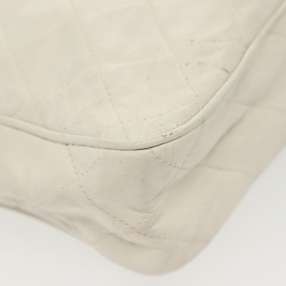 CHANEL Matelasse Chain Shoulder Bag Lamb Skin White Gold CC Auth bs28859