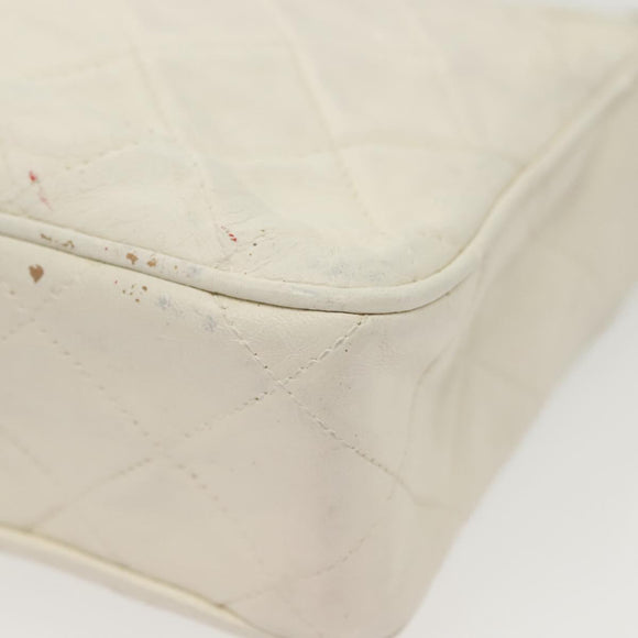 CHANEL Matelasse Chain Shoulder Bag Lamb Skin White Gold CC Auth bs28859