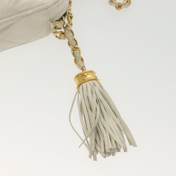 CHANEL Matelasse Chain Shoulder Bag Lamb Skin White Gold CC Auth bs28859