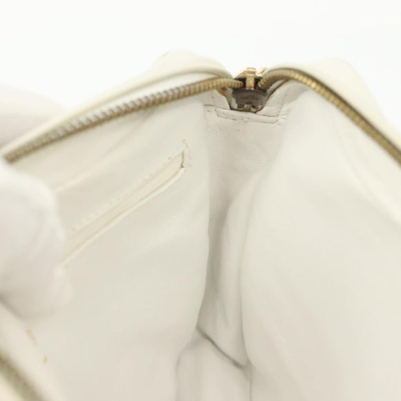 CHANEL Matelasse Chain Shoulder Bag Lamb Skin White Gold CC Auth bs28859