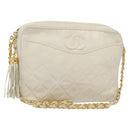 CHANEL Matelasse Chain Shoulder Bag Lamb Skin White Gold CC Auth bs28859-1