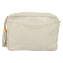 CHANEL Matelasse Chain Shoulder Bag Lamb Skin White Gold CC Auth bs28859-13