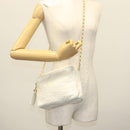 CHANEL Matelasse Chain Shoulder Bag Lamb Skin White Gold CC Auth bs28859-23