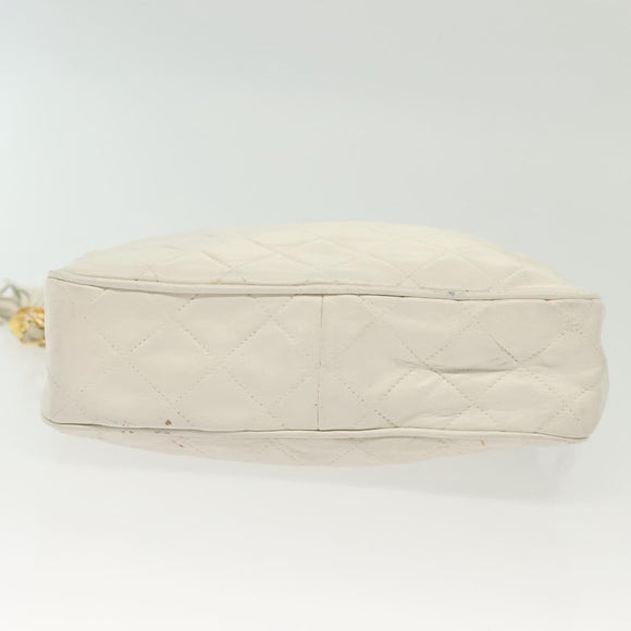 CHANEL Matelasse Chain Shoulder Bag Lamb Skin White Gold CC Auth bs28859