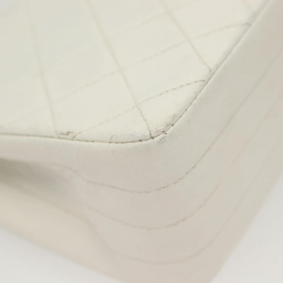 CHANEL Matelasse Chain Shoulder Bag Lamb Skin White Gold CC Auth bs28860