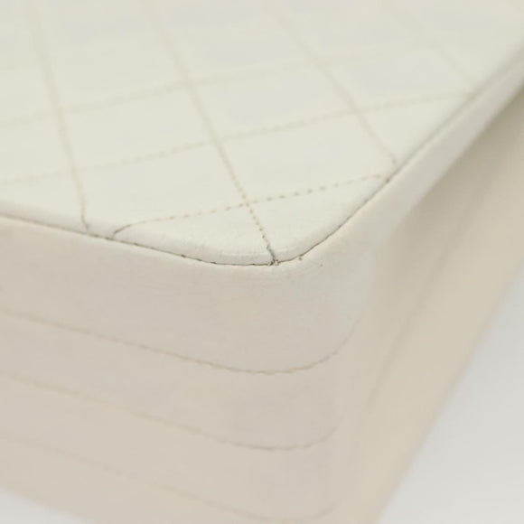 CHANEL Matelasse Chain Shoulder Bag Lamb Skin White Gold CC Auth bs28860