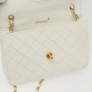 CHANEL Matelasse Chain Shoulder Bag Lamb Skin White Gold CC Auth bs28860-10