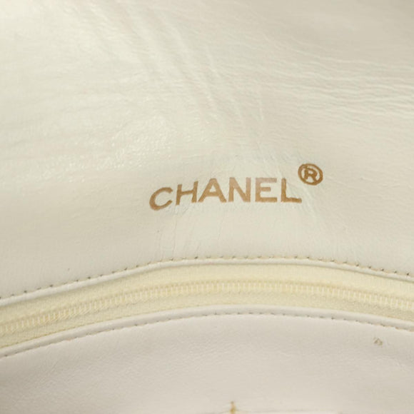 CHANEL Matelasse Chain Shoulder Bag Lamb Skin White Gold CC Auth bs28860