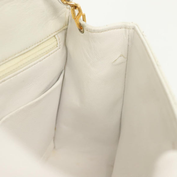 CHANEL Matelasse Chain Shoulder Bag Lamb Skin White Gold CC Auth bs28860