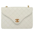 CHANEL Matelasse Chain Shoulder Bag Lamb Skin White Gold CC Auth bs28860-13