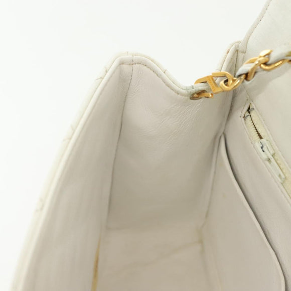 CHANEL Matelasse Chain Shoulder Bag Lamb Skin White Gold CC Auth bs28860
