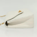 CHANEL Matelasse Chain Shoulder Bag Lamb Skin White Gold CC Auth bs28860-4