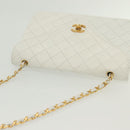 CHANEL Matelasse Chain Shoulder Bag Lamb Skin White Gold CC Auth bs28860-6