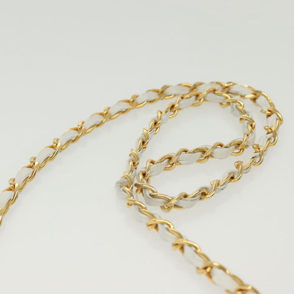 CHANEL Matelasse Chain Shoulder Bag Lamb Skin White Gold CC Auth bs28860