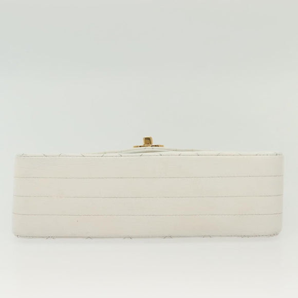 CHANEL Matelasse Chain Shoulder Bag Lamb Skin White Gold CC Auth bs28860