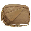 CHANEL Matelasse Chain Shoulder Bag Lamb Skin Beige Gold CC Auth bs28861-1