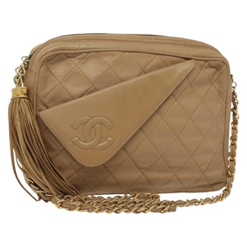 CHANEL Matelasse Chain Shoulder Bag Lamb Skin Beige Gold CC Auth bs28861