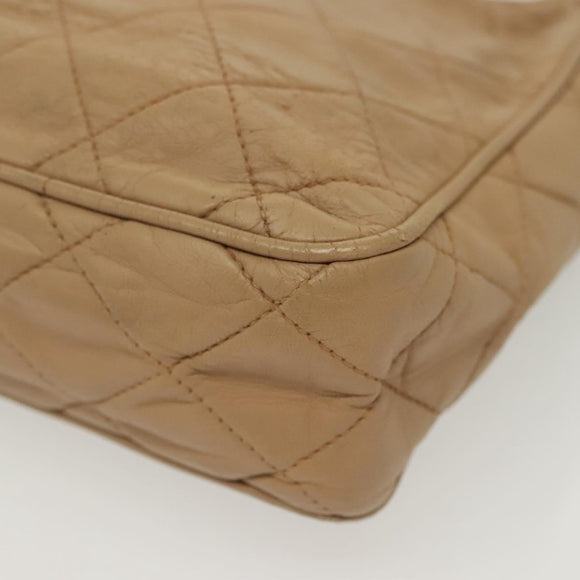 CHANEL Matelasse Chain Shoulder Bag Lamb Skin Beige Gold CC Auth bs28861