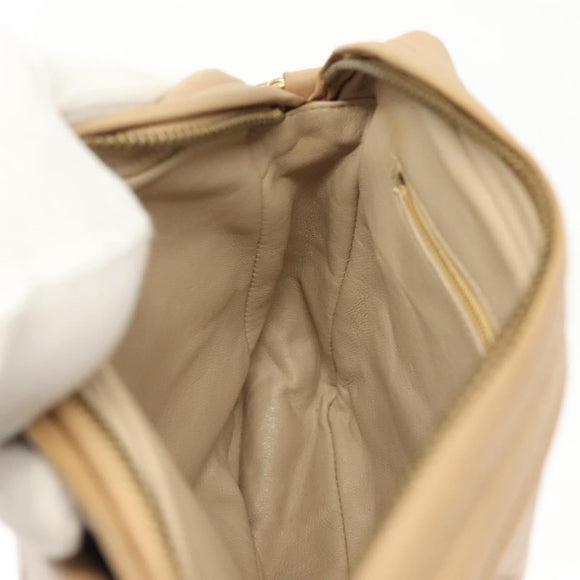 CHANEL Matelasse Chain Shoulder Bag Lamb Skin Beige Gold CC Auth bs28861