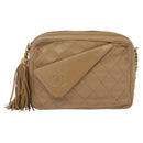 CHANEL Matelasse Chain Shoulder Bag Lamb Skin Beige Gold CC Auth bs28861-2