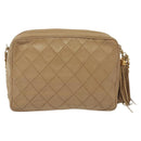CHANEL Matelasse Chain Shoulder Bag Lamb Skin Beige Gold CC Auth bs28861-3