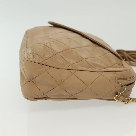 CHANEL Matelasse Chain Shoulder Bag Lamb Skin Beige Gold CC Auth bs28861