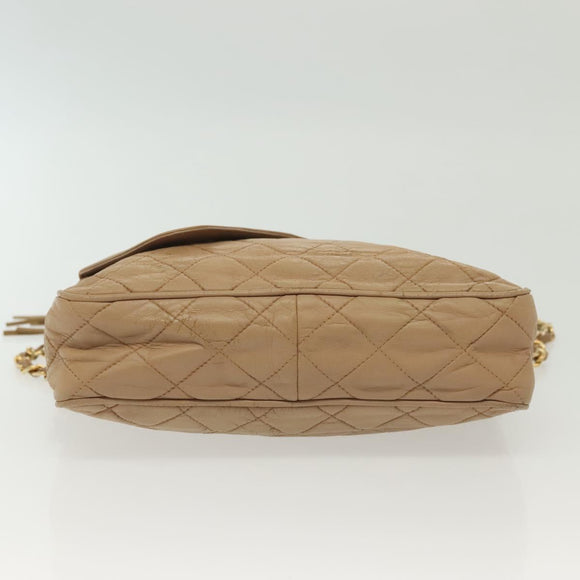 CHANEL Matelasse Chain Shoulder Bag Lamb Skin Beige Gold CC Auth bs28861