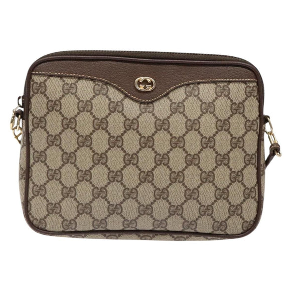 GUCCI GG Supreme Shoulder Bag PVC Beige Gold 156 02 068 Auth bs28869