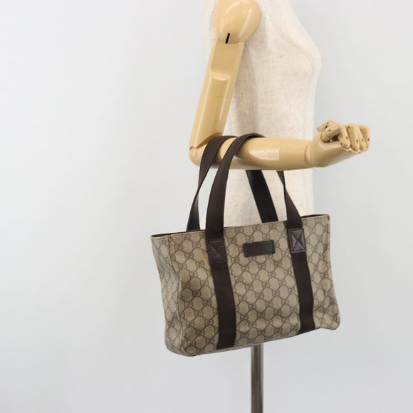 GUCCI GG Supreme Tote Tas PVC Beige Zilver 141976 Auth bs28870