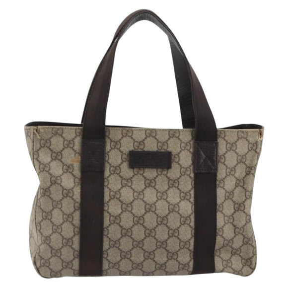 GUCCI GG Supreme Tote Tas PVC Beige Zilver 141976 Auth bs28870