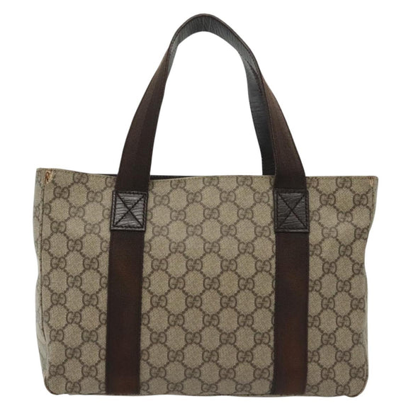 GUCCI GG Supreme Tote Bag PVC Beige Silver 141976 Auth bs28870