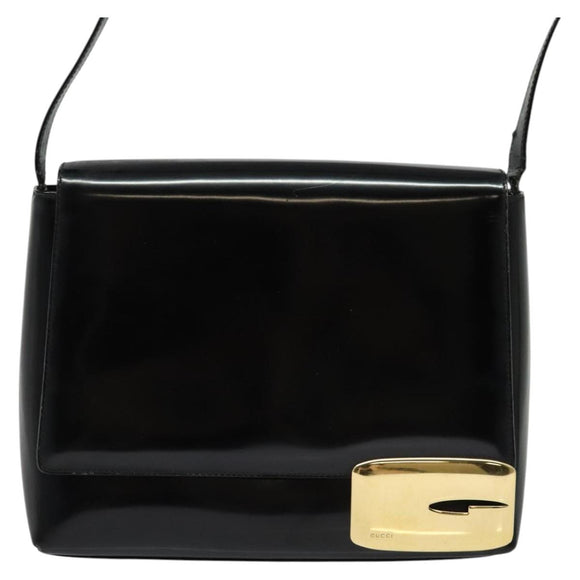 GUCCI Shoulder Bag Enamel Black Gold 0001 3444 1812 Auth bs28872
