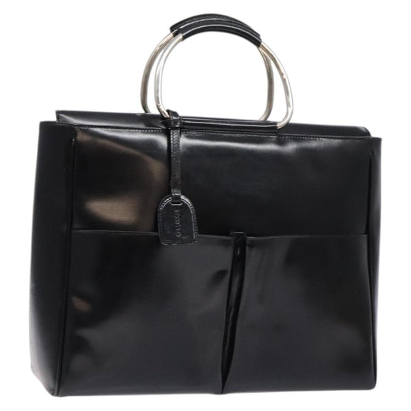 GUCCI Hand Bag Enamel Black Silver 002 2865 1313 Auth bs28882