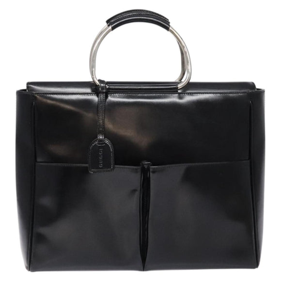 GUCCI Hand Bag Enamel Black Silver 002 2865 1313 Auth bs28882