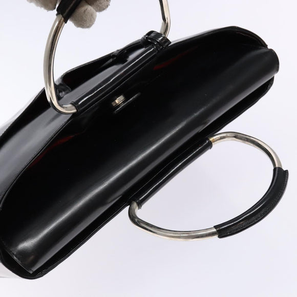 GUCCI Hand Bag Enamel Black Silver 002 2865 1313 Auth bs28882