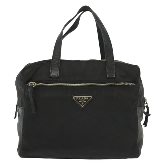 PRADA Hand Bag Nylon Leather Black Silver Auth bs28884