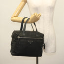 PRADA Hand Bag Nylon Leather Black Silver Auth bs28884-24
