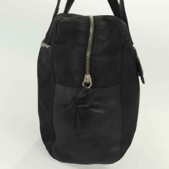 PRADA Hand Bag Nylon Leather Black Silver Auth bs28884