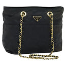 PRADA Chain Shoulder Bag Nylon Navy Gold Auth bs28886-1