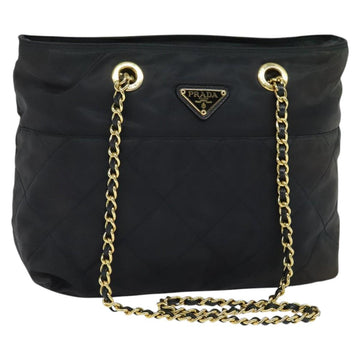 PRADA Chain Shoulder Bag Nylon Navy Gold Auth bs28886