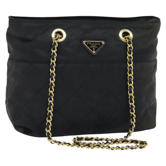 PRADA Chain Shoulder Bag Nylon Navy Gold Auth bs28886
