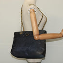 PRADA Chain Shoulder Bag Nylon Navy Gold Auth bs28886-21